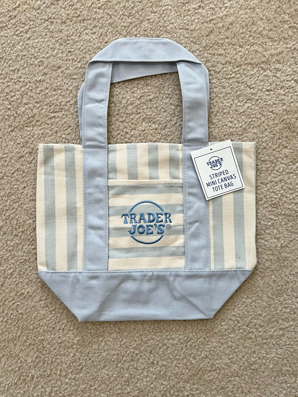 Trader Joe’s mini blue striped tote
